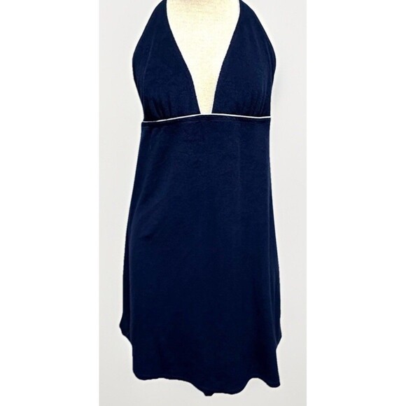 Y2K RALPH LAUREN LRL Terry Cloth Navy Blue Swim Coverup Halter Dress XL - Picture 1 of 7